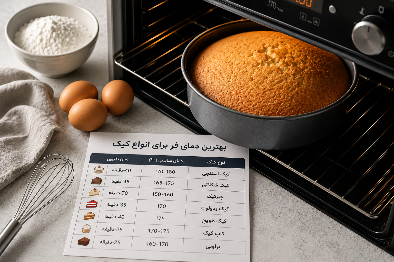 بهترین دمای فر برای انواع کیک